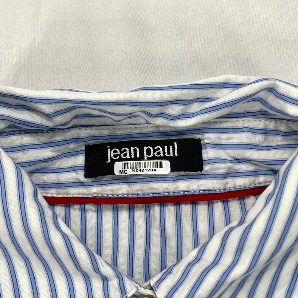 Jean Paul Berlin Sleeveless Khaki‎ Midi Dress Womens 10 Blue White Striped Top - Picture 9 of 14